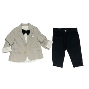 Costum Baietei Beige si Negru