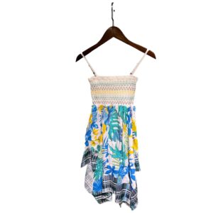 Rochie Alb, Albastru si Galben