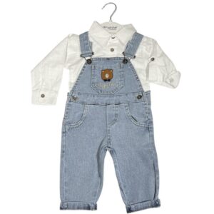 Salopeta si camasa baby Denim albastru