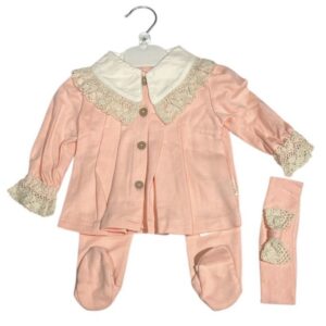 Compleu fete, din 3 piese , pantaloni cu bluza si bentiti Roz Somon
